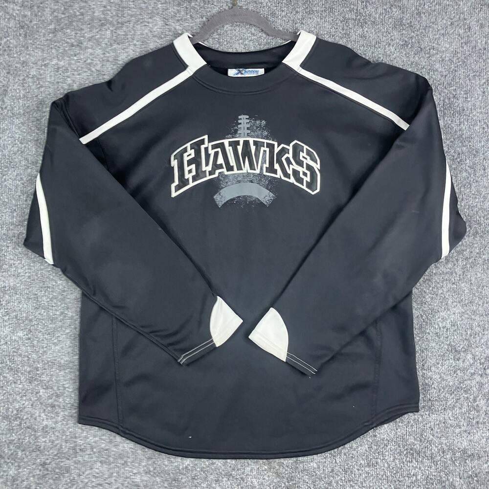 X-Grain Hawks Pullover Mens Size L Black Long Sleeve Thumb Holes Athletic Jersey